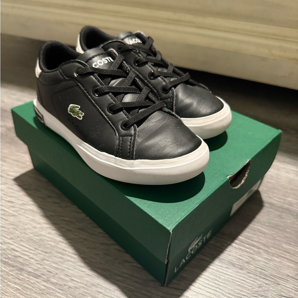 Lacoste Kids Black Sneakers with White Soles